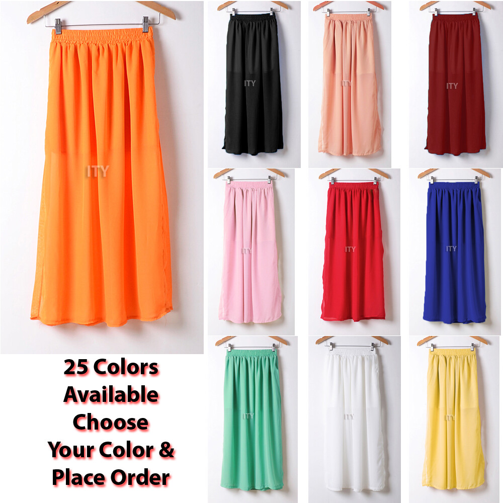 Women Maxi Skirt Chiffon Pleated Retro Long Dress Elastic Waist Hot Beach Wrap-image