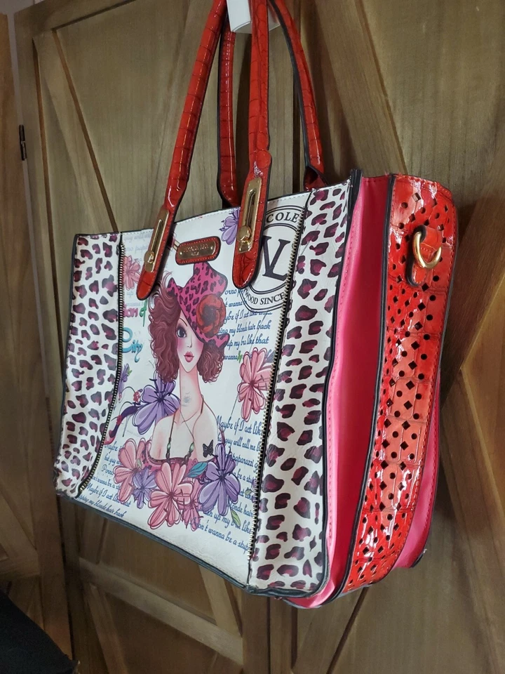 Nicole Lee X large handbag purse tote fuschia pink red wearable art - Image 2 of 4