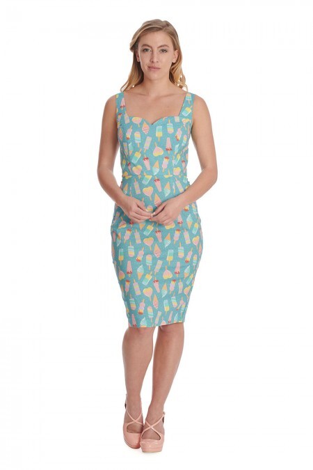 Banned Retro Ice Cream Print Blue Pencil Dress