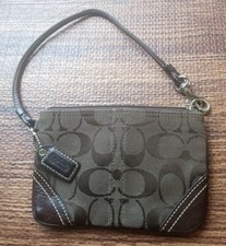 Coach Wristlet - Signature Brown Fabric Body With Leather Corners
