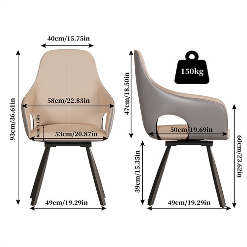 Eleganz Esszimmerstühle 2er Set Esstisch Drehbarer Küchenstuhl Khaki&Grau 93CM H - Bild 9 von 16