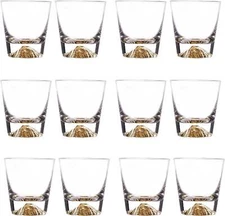 LEMONSODA Whiskey Glasses Set of 4 - Crystal Clear Gold Heavy Base Bourbon Glass