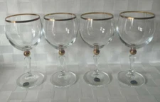Set of 4 Vintage BOHEMIA CRYSTAL Crystalex 6 3/8" Wine Glasses CZECH Gold Ball
