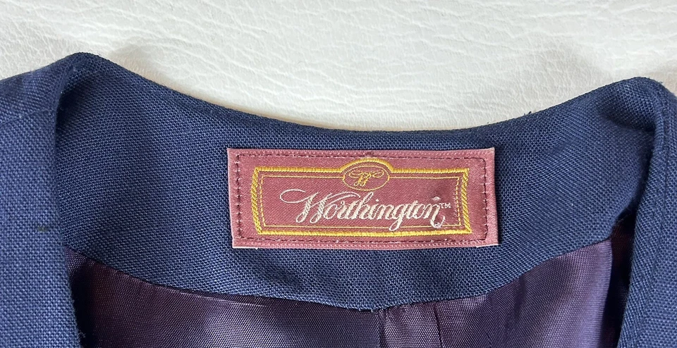 复古 Worthington 女式西装外套亚麻蓝色肩垫 16 码美国 — 第 4/4 张图片