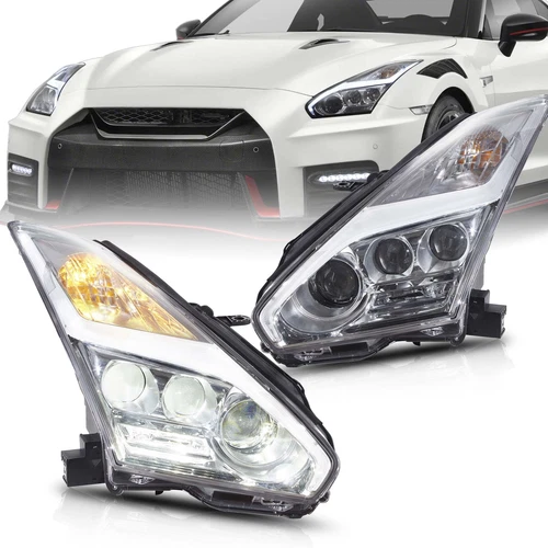 Faros LED completos para Nissan GTR R35 2009-2021 carcasa cromada con animación DRL - Imagen 2 de 10
