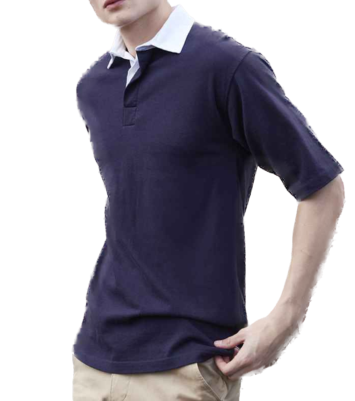 Maglia Rugby Prima Fila Manica Corta BLU NAVY con Collo BIANCO