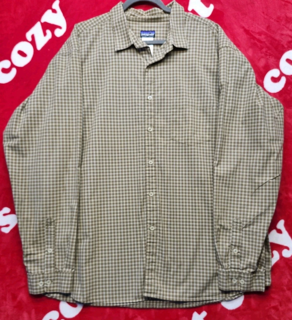 Patagonia Organic Cotton Mens XXL Brown Plaid Button Front Shirt Outdoor Hiking