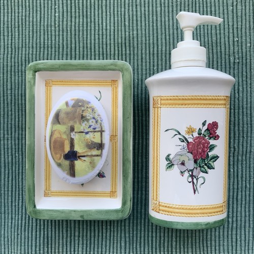 Croscill Home VINTAGE "Botanical Gardens" Ceramic Soap Dish, Soap, & Dispenser - Picture 2 of 15