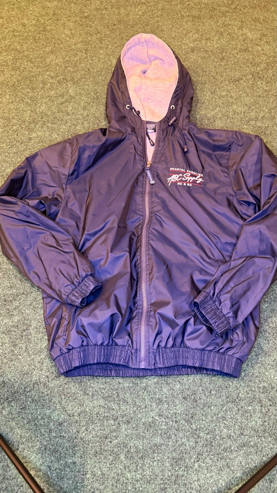 VTG Charles River Apparel Men's Navy Blue Full Zip Hooded Nylon Windbreaker S - product detail image 1