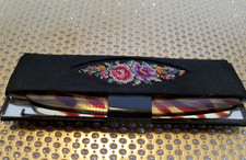 Vintage Tortoise Shell Comb And Mirror Floral Petit Point Case West Germany