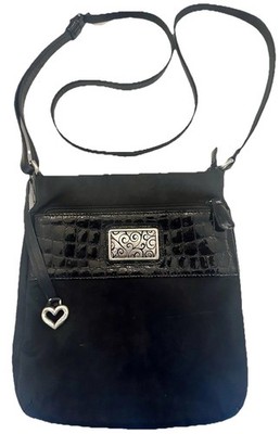 BRIGHTON Nylon & Patent Leather  Crossbody Vintage Y2K Heart Purse Black F127370