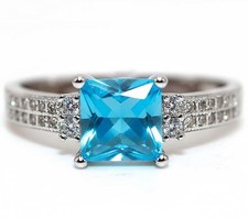 2CT Aquamarine  White Topaz 925 Solid Sterling Silver Ring Jewelry Sz 7