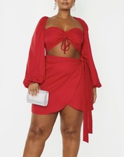 Pretty Little Thing Red Ruched Cut Out Bodycon Dress Size US 14