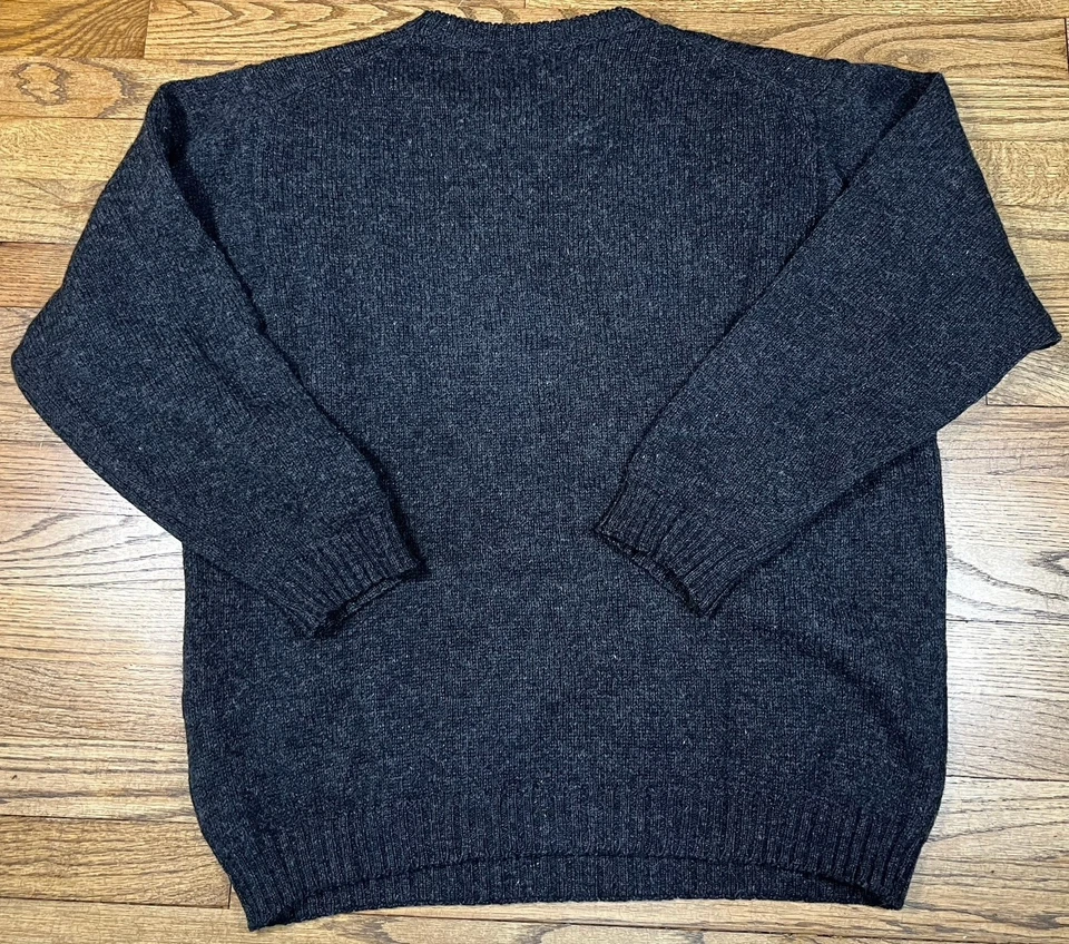 Suéter Vintage LL Bean Para Hombre Talla Grande Negro Gris Puro Nuevo 100% Lana Shetland  Foto 3 de 3