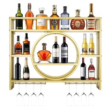 39in Wine Rack Wall Mounted, Modern Metal Wall Bar Shelves with Liquor Bottle...