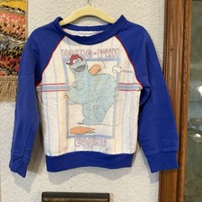 Vintage 90s RARE Sesame Street Cookie Monster Home Run Baseball3T Sweatshirt