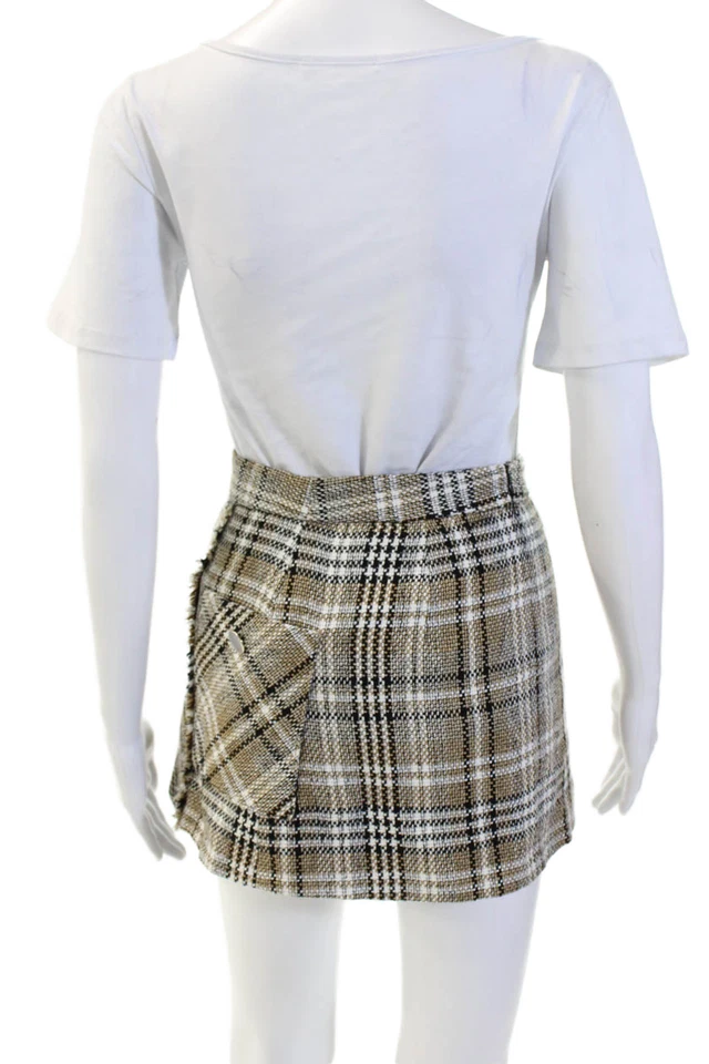 Minifalda beige a cuadros línea A de Zara para mujer talla XS Foto 3 de 4