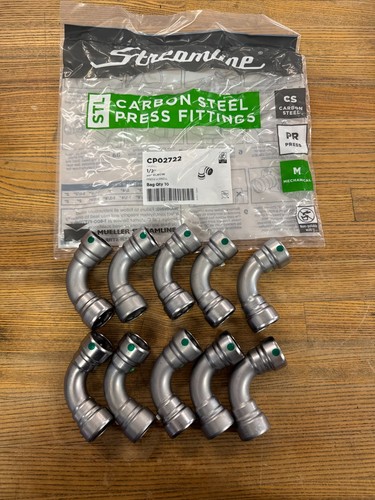 BAG OF 10 Streamline CP02722 1/2" Carbon Steel Pro Press Fitting 90ยฐ Elbow NEW