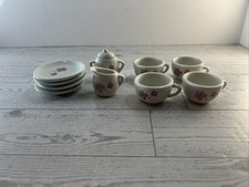 Vintage Miniature Porcelain Children's Tea Set - Red Butterfly Motif - 10 Piece
