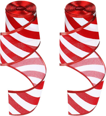 2 Rolls 2.5 Inch X 6 Yards Christmas Red and White Ribbon Christmas Candy Cane W