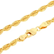 10K Yellow Gold 3.5mm Rope Chain Laser Diamond Cut Necklace Mens Womens 16"- 30"