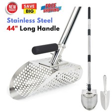 Stainless Steel Sand Scoop Flea Rake w/ Long Handle for Beach, Metal Detector