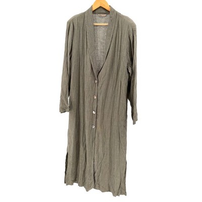 Vintage 80s Pebble Rayon Sage Green Striped Iridescent Button Duster Jacket