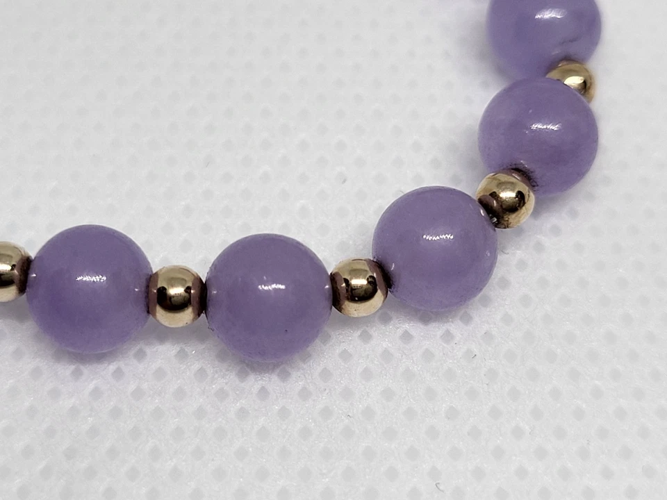 ЛАВАНДА НЕФРИТ 14K ЖЕЛТОЕ ЗОЛОТО БРАСЛЕТ РАЗМЕР 7» - Изображение 2 из 4