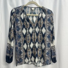 Ecru The Artist Top 100% Silk Brown & Blue Ba...