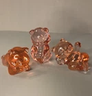 Lot of 3 Fenton Bears Pink Clear Blown Glass Laying Sitting Reclining Art Figure