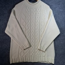 Ship n Shore Sport Cable Knit Sweater Womens Large Ivory Fisherman Vintage 90's
