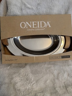New Oneida Stainless Steel 1995 Tray 12 1/2''  Wood Handles ''Carefree Collection''
