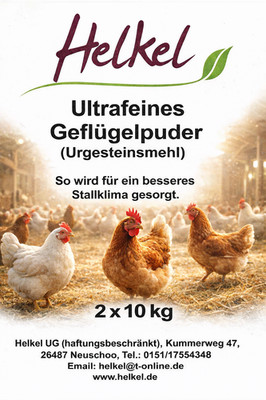 ultrafeines Geflügelpuder,  alternative zu Kieselgur, 2x10 kg inkl. Puderflasche