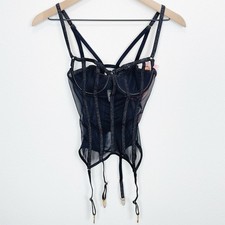 NEW Seven Til Midnight Corset Womens Small Black Sheer Coquette Lingerie Grunge