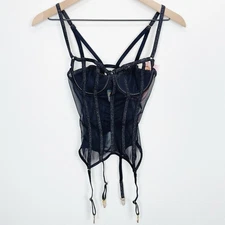 NEW Seven Til Midnight Corset Womens Small Black Sheer Coquette Lingerie Grunge