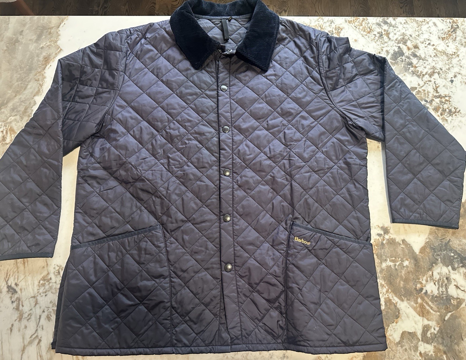 Men's Barbour Liddesdale Navy Blue Quilted XXL Jacket with Embroidered Detail