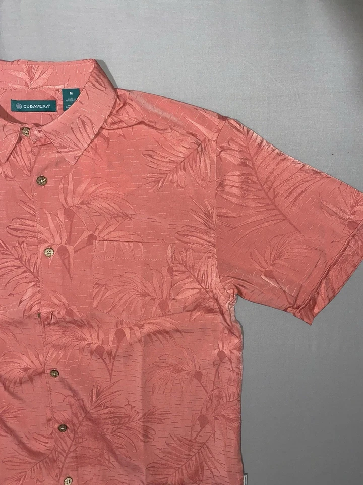 Cubavera NEW Tropical Button-up Shirt Floral Beach Pink Salmon Size M - Image 2 of 4