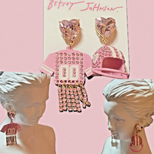 Betsey Johnson Pink Football Jersey & Helmet Heart Stone Mismatched Earrings
