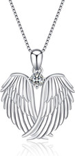 925 Sterling Silver Angel Wings Birthstone Necklace for Women and Girls