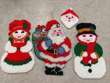 Vintage Christmas Needlepoint Plastic Canvas 10 Santa Snowman Snowwoman Lot 4