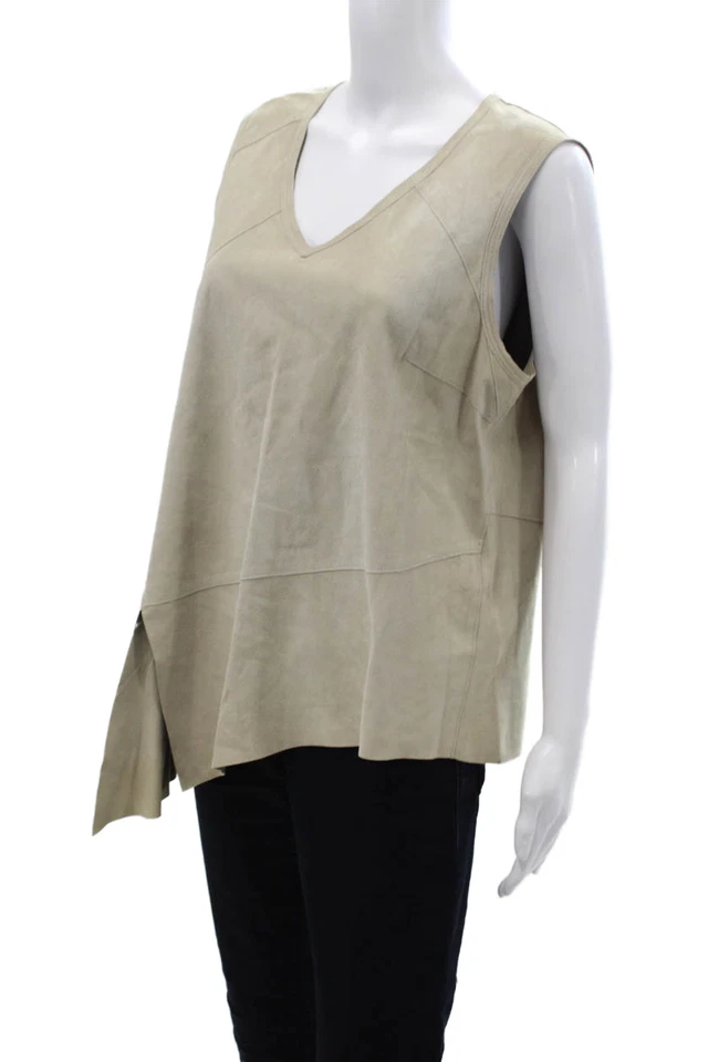 Elie Tahari женщин бежевый ягненка замши бак v-образным вырезом твердого размера L - Изображение 2 из 4