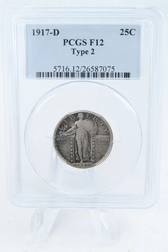 1917-D PCGS F12 Type 2 Standling Liberty Quarter Business Strike 25C