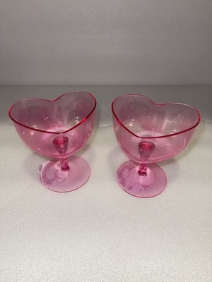 Pink Heart Shaped Glass 8 Oz Glasses Set Of 2