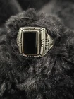 Size 12.5 Vintage Rectangular Onyx Dragon Signet Ring 925 Silver Unique From Set