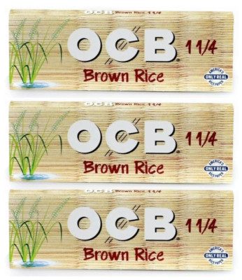 3x OCB 1 1/4 Rolling Papers Brown Rice Papers NEW 3 Pks Free USA SHIPPING
