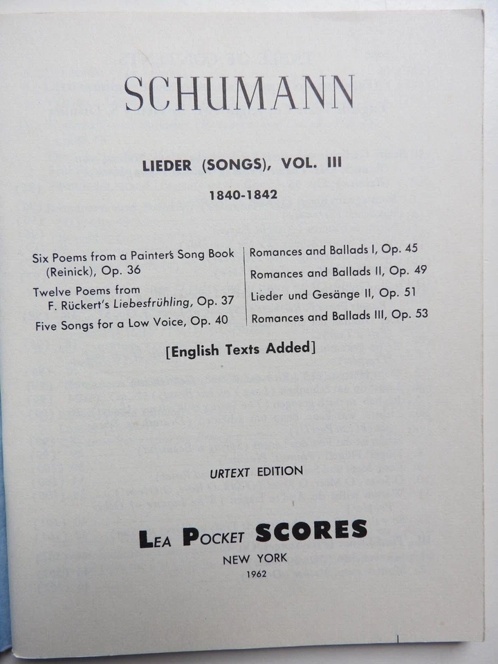 Schumann - Lieder (Songs) Volume 111 - 1840-1842 Lea Pocket Scores No 118 - Image 2 of 3