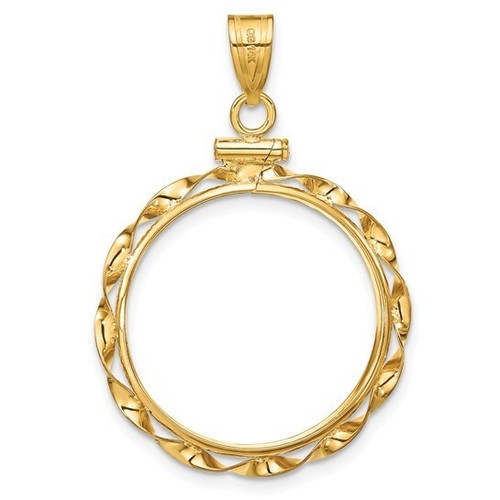 Colgante de cinta retorcida con bisel de moneda con tapa de tornillo American Eagle de oro real de 1/4 oz - Imagen 2 de 12