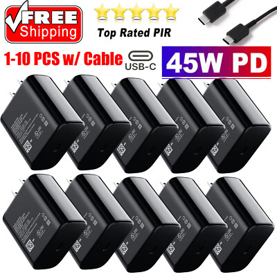 45W Super Fast Charging Type-C Wall Charger Adapter USBC Cable for Samsung Lot