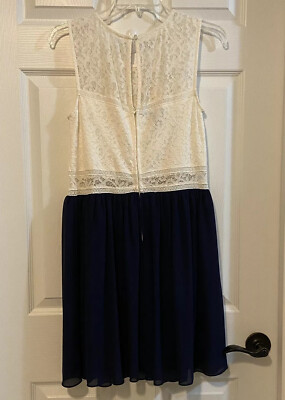 A. Byer Blue and White Size 13 Lace Top Chiffon Bottom Fit and Flair Dress | eBay A. Byer Blue and White Size 13 Lace Top Chiffon Bottom Fit and Flair Dress | eBay