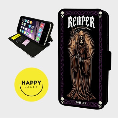 GRIM REAPER DEATH CALLING - Kunstleder Flip Handy Hülle Cover - iPhone/Samsung